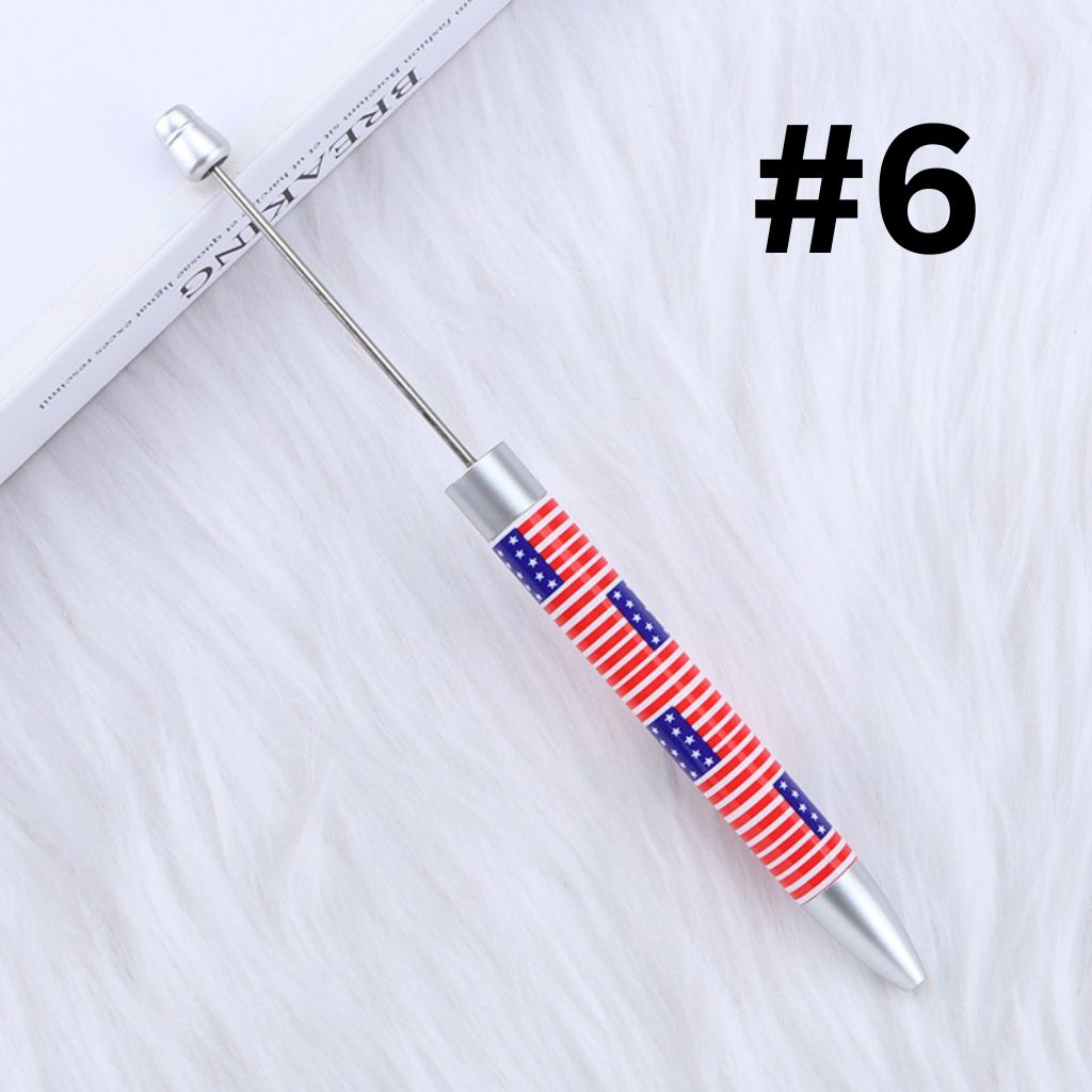 DIY Beadable Plastic USA America National Flags Printed Pens, 167MM