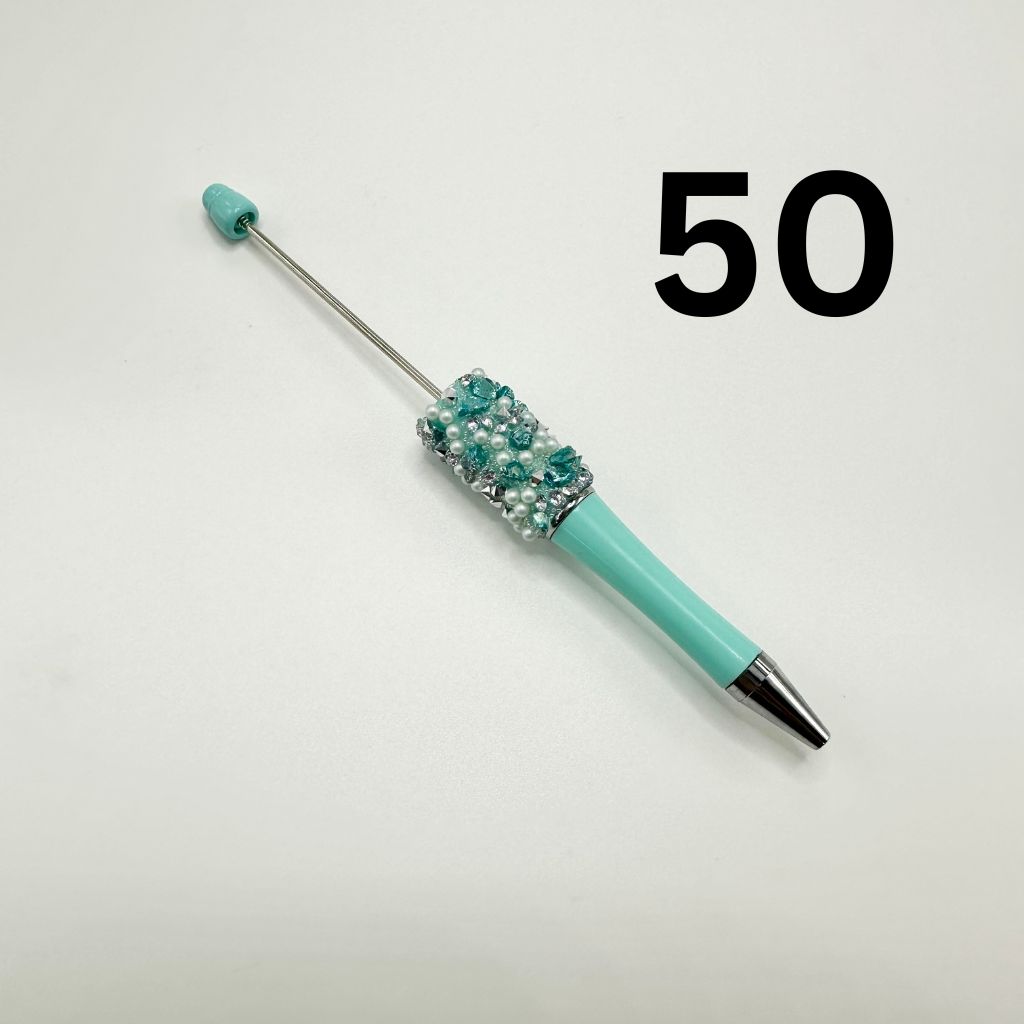 Beadable Pens with Clear Rhinestones in Solid Colors with Pearl and Small Rock