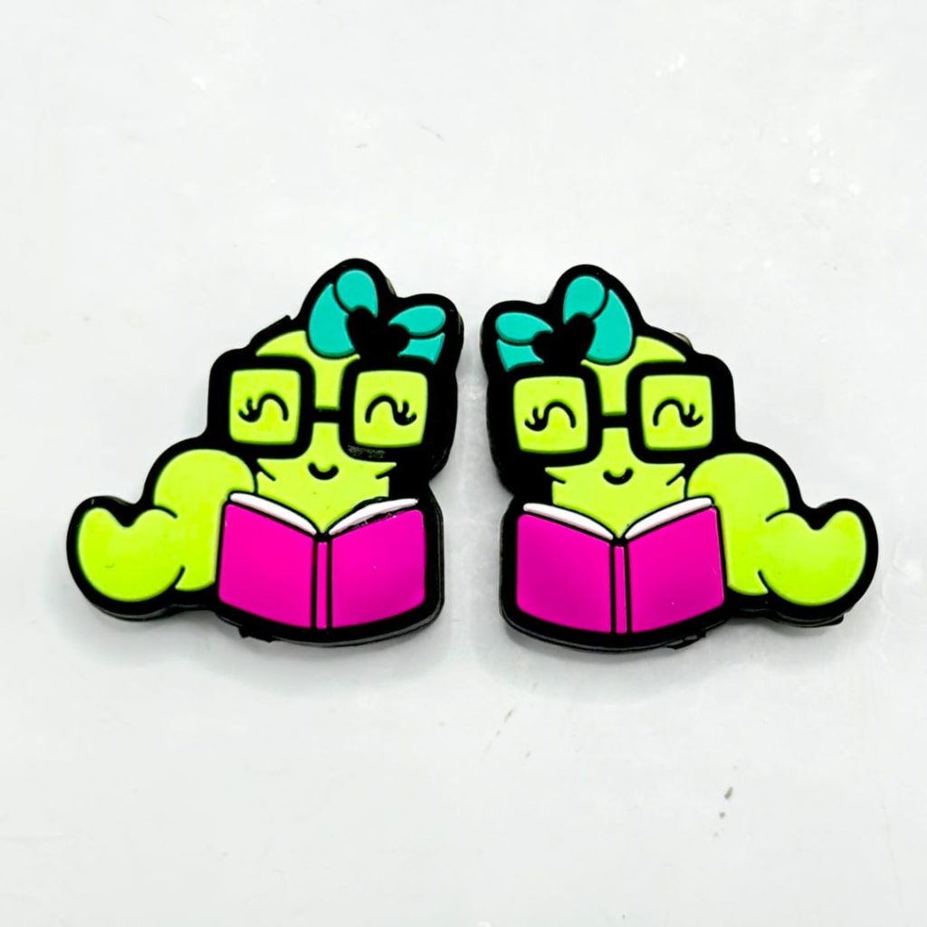 Mini Cute Bookworms with Glasses School Teacher Student Silicone Focal Beads