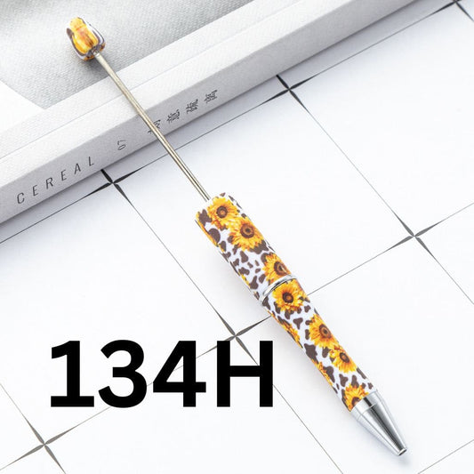 Cow Print with Sunflower Printed Beadable Pens Number 134H