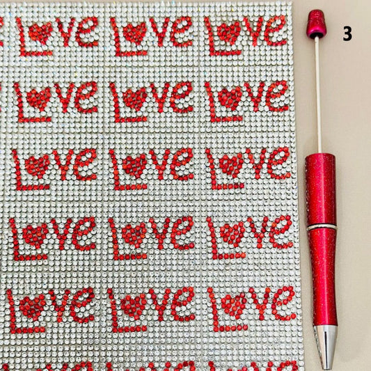 DIY Bling Bling Red Love Heart Valentine's Day Wraps Tapes with Clear & Red Rhinestone for Pen, Around 38*28MM, 84pcs in 1 Sheet, Please Read the Description