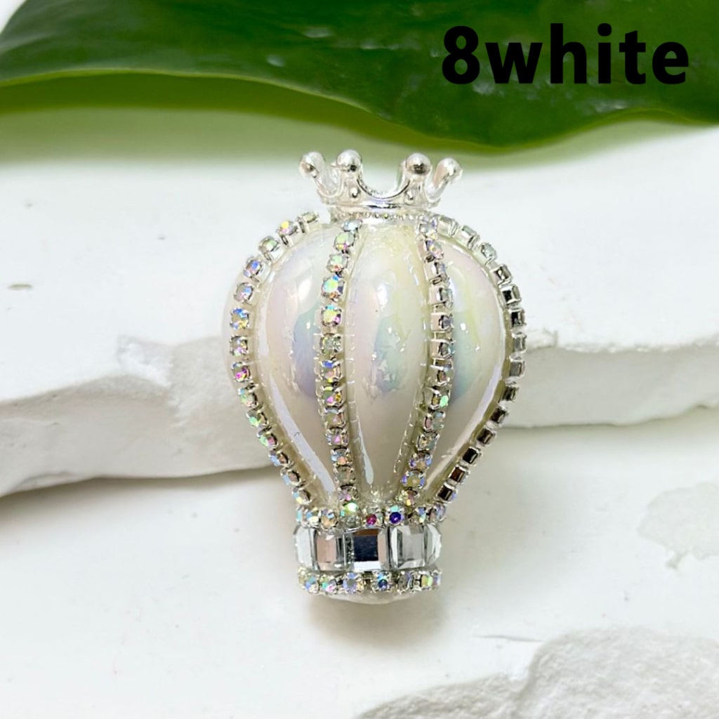 UV Finish Candy Color Hot Air Balloon Acrylic Beads with Silver Alloy Crown AB Rhinestones Chains, Around 36*25MM