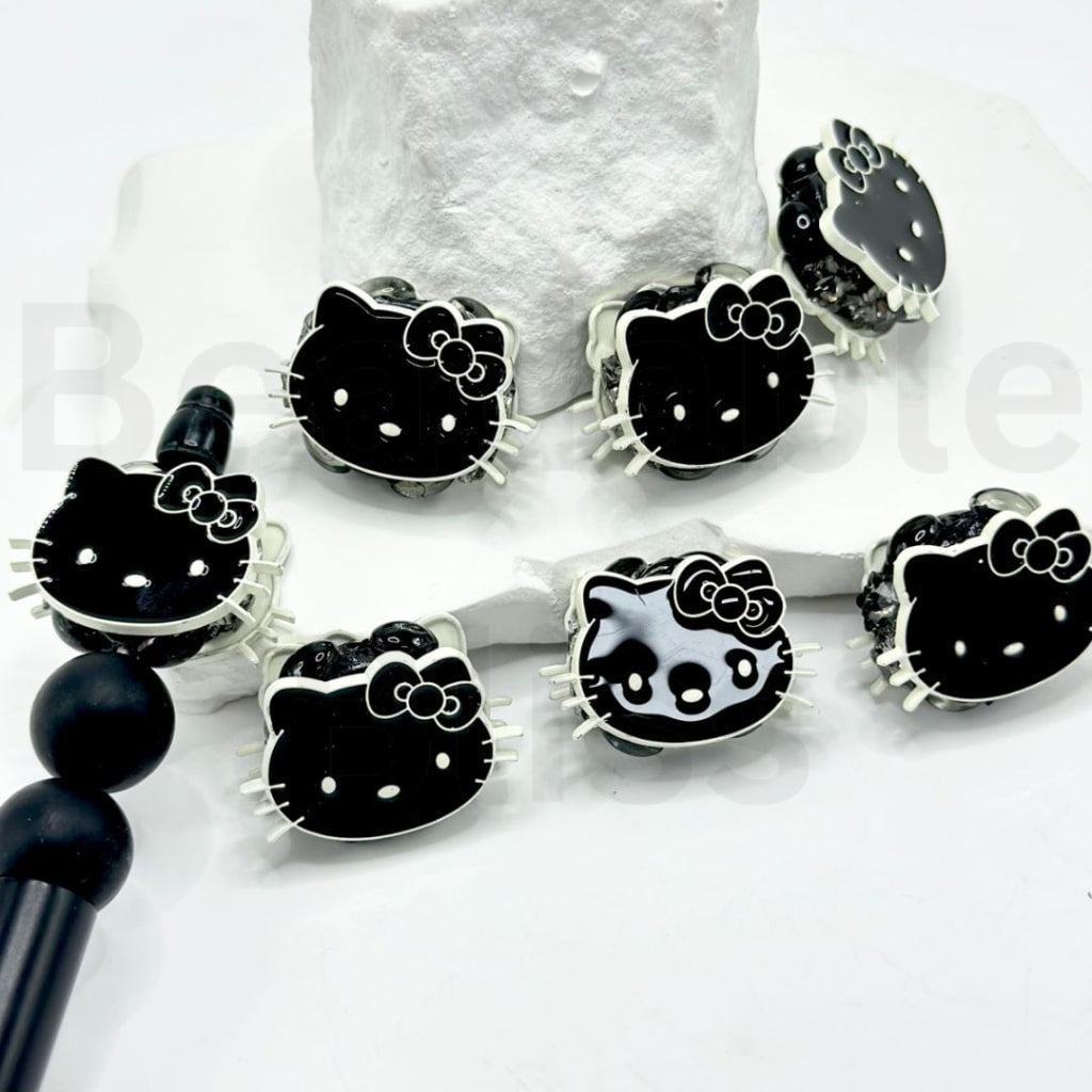 Exquisite Colorful Alloy Sanri HK Kitten Cat Head with Shiny Rhinestones Clay Beads, Around 32*22MM