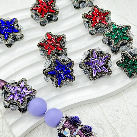 Bling Bling Gun Black Alloy Star Mini Flower Multi-Color Shiny Rhinestones Clay Beads, Random Mix, Around 26MM