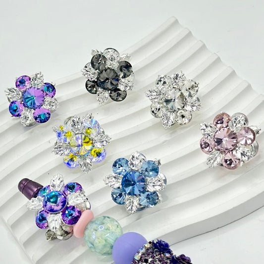 Exquisite Silver Alloy Flower with Shiny Round Rhinestones, Random Mix, Around 26*26MM