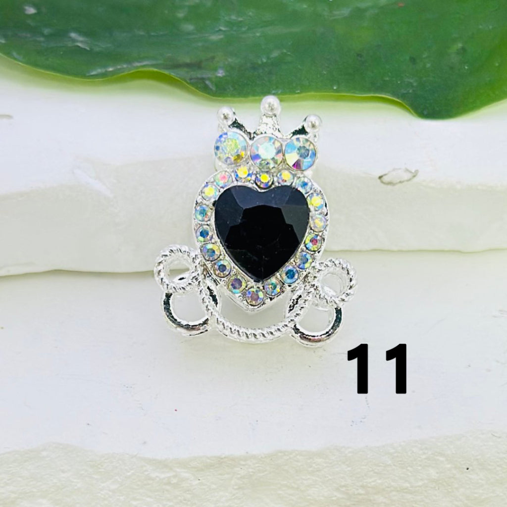 Bling Bling Silver Alloy Heart Crown with Mini AB Rhinestones Colorful Heart Rhinestones Beads, Around 26*22MM