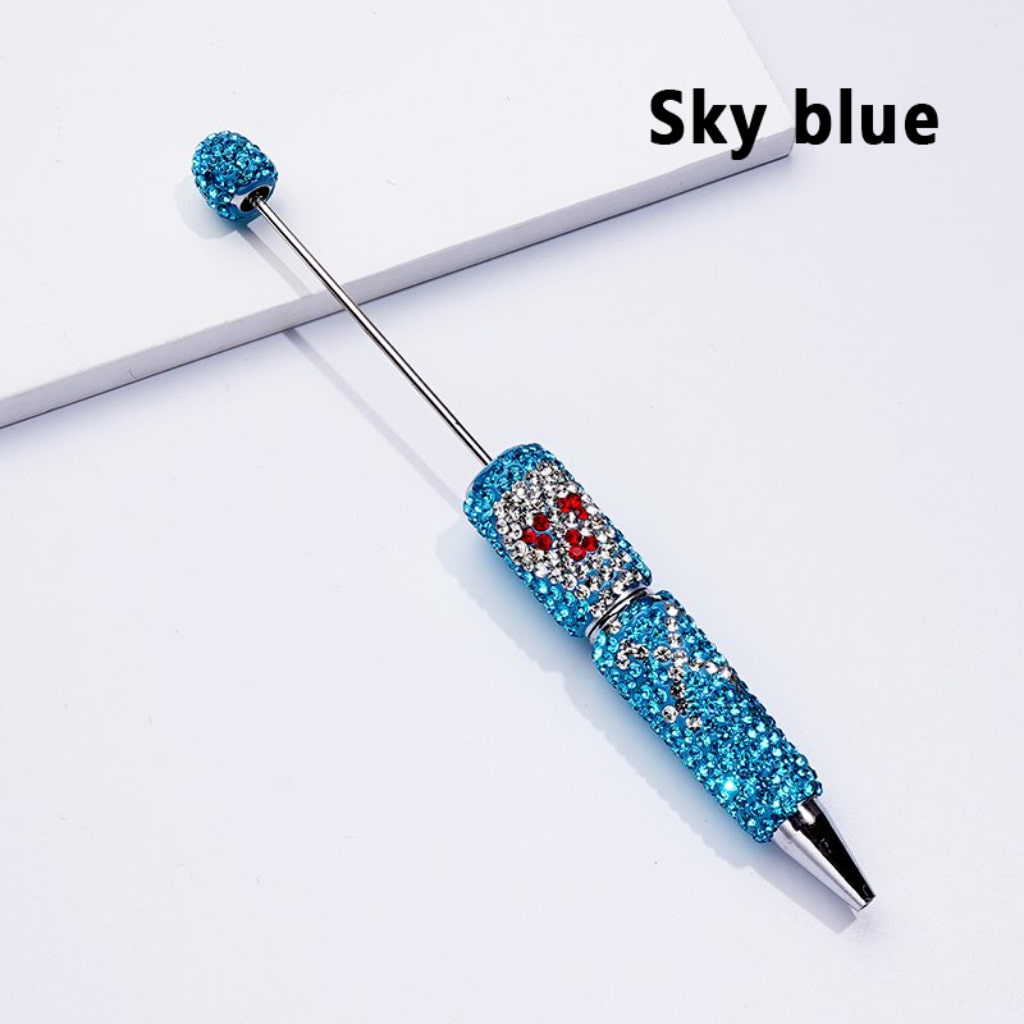 Horror Skeleton Skull Head Design Beadable Clay Pens with Colorful Rhinestones Covered the Entire Pen