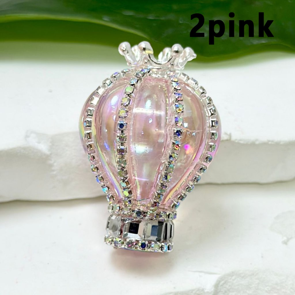 UV Finish Translucent Color Hot Air Balloon Acrylic Beads with Silver Alloy Crown AB Rhinestones Chains, Around 36*25MM