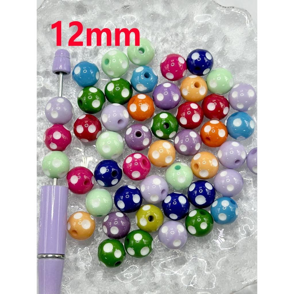 Textured Colorful Acrylic Beads Resin Beads with White Polka Dots, WM