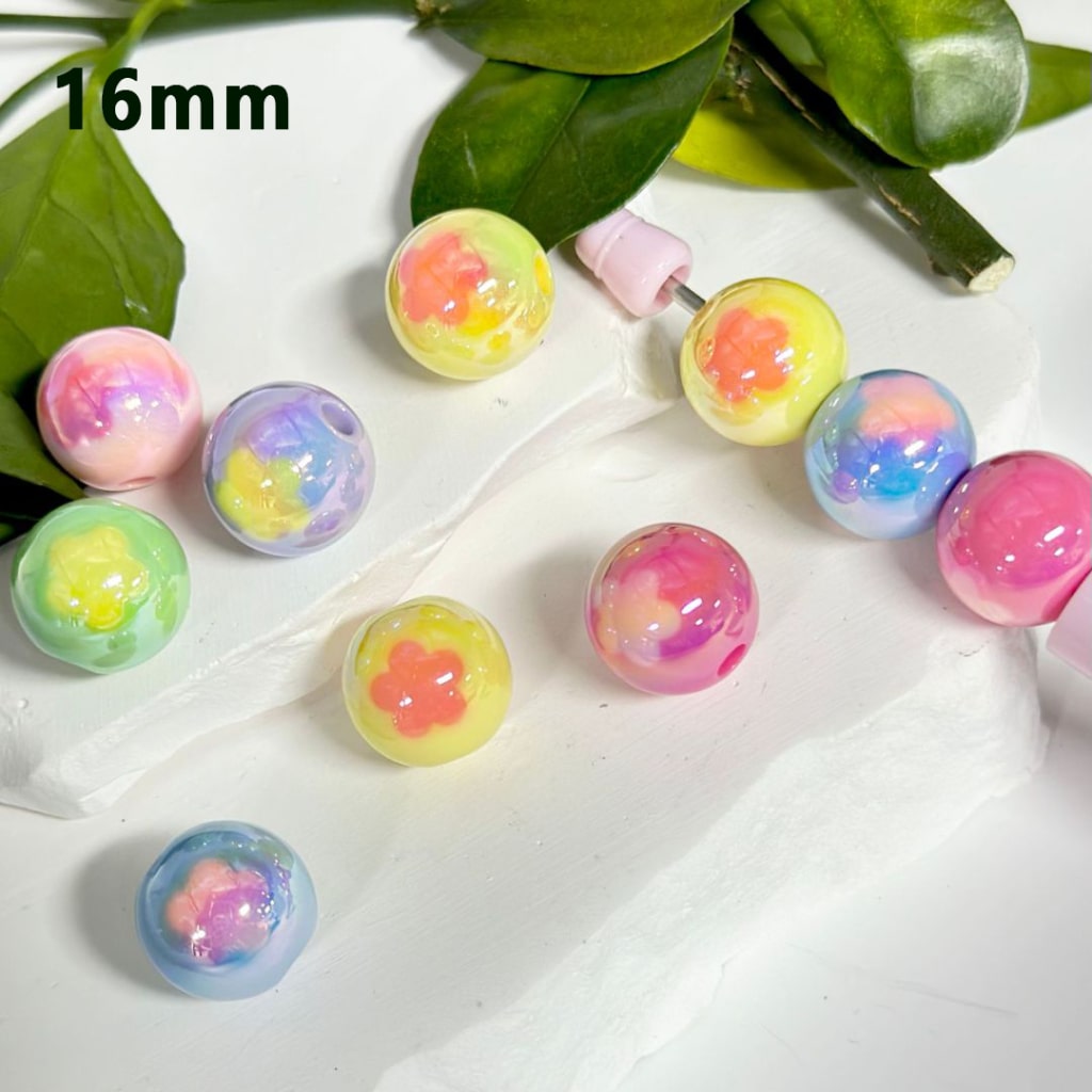 UV Finish Shiny Candy Color Round Acrylic Beads with Mini Cute Stars, 16MM, Please Read the Description