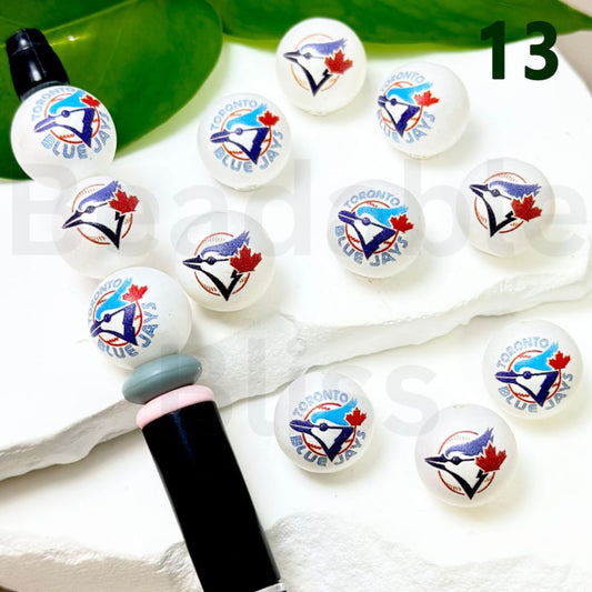 USA America Baseball Team Toronto Blue Ja Sports Frosted Matt White Round Acrylic Beads, 16MM, Random Mix