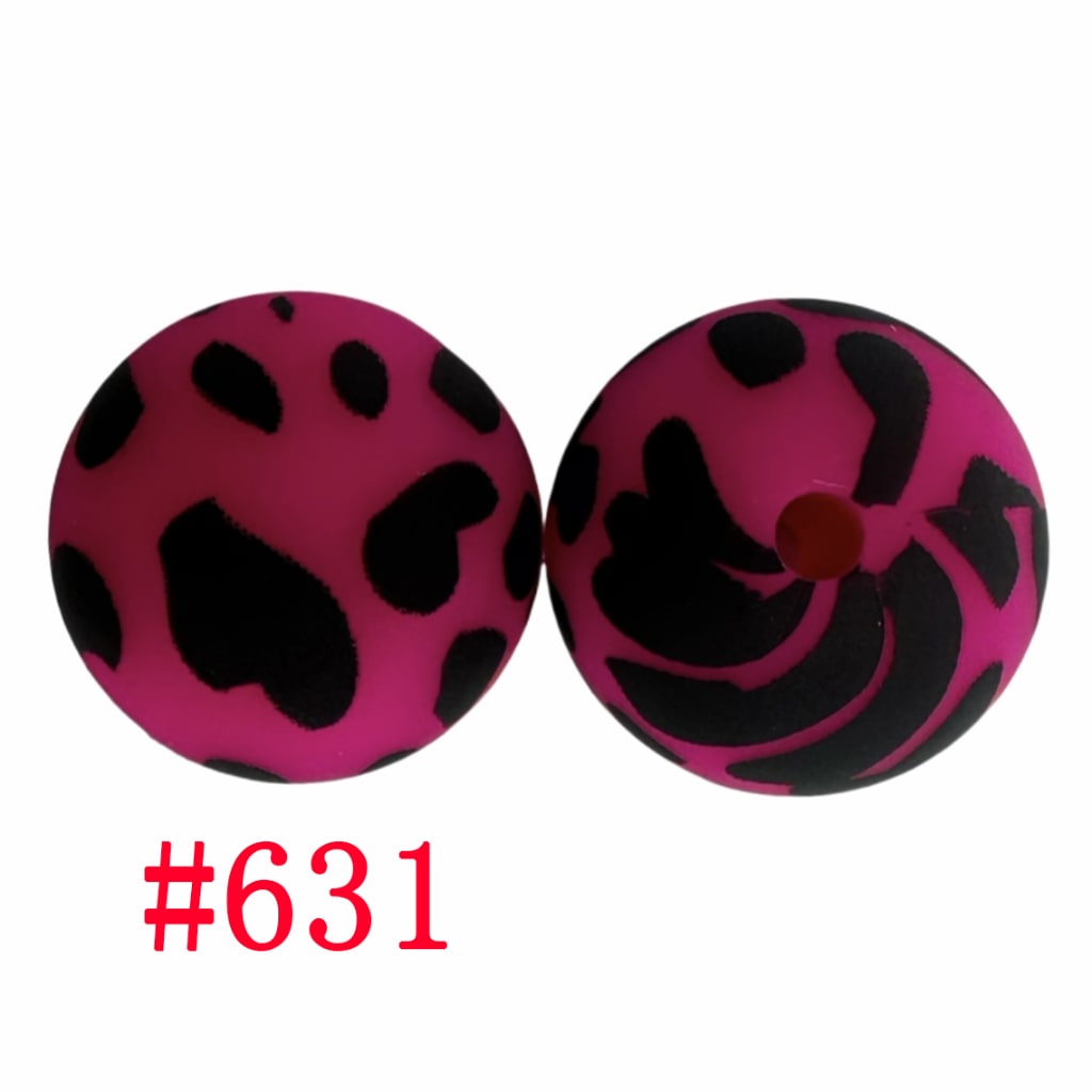 Hot Pink Jaguar Printed Silicone Beads, 15mm, Number 631