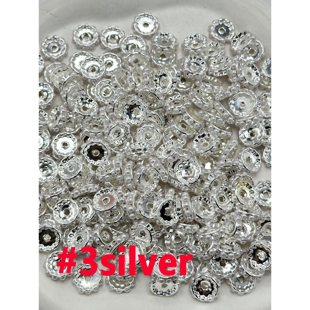 Beadable Metal Spacer with White Pearls, Random Mix, 12MM