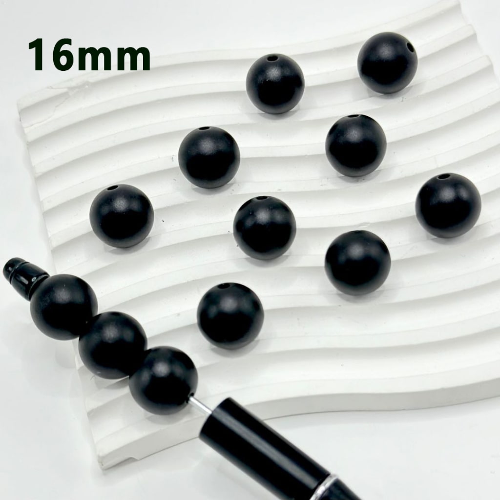 Gold Silver Black White Matte Color Round Acrylic Beads, 16MM