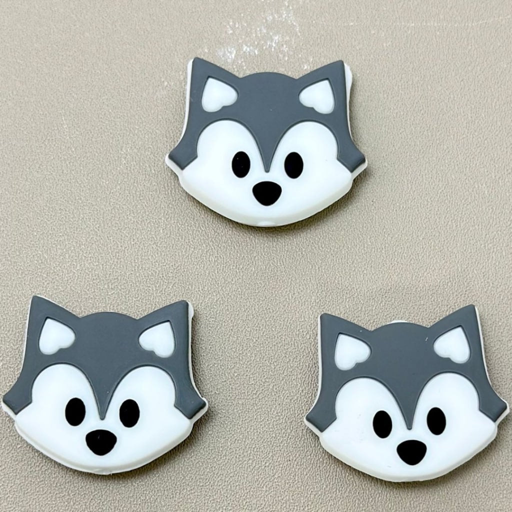 Cute Vivid Wolf Head Silicone Focal Beads