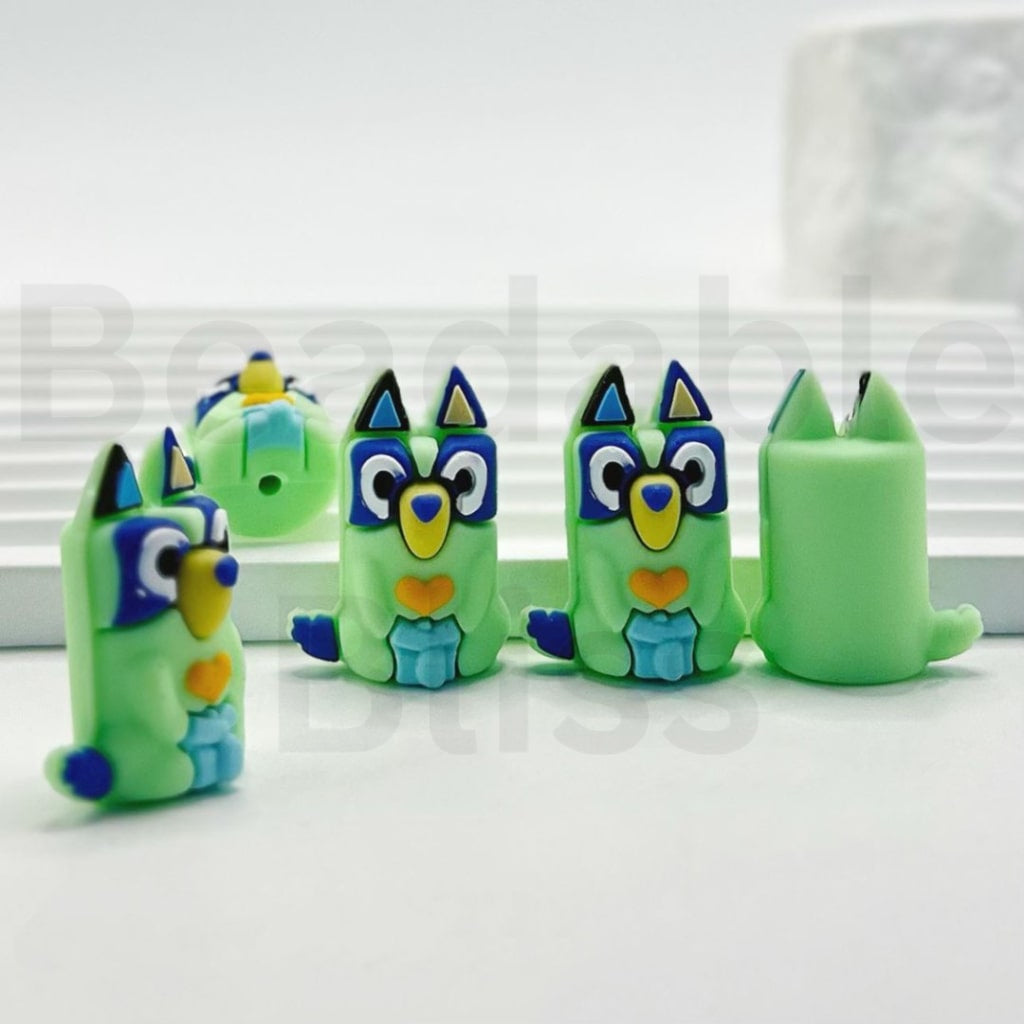 3D Mini Cute Blue Dog Puppy Silicone Focal Beads