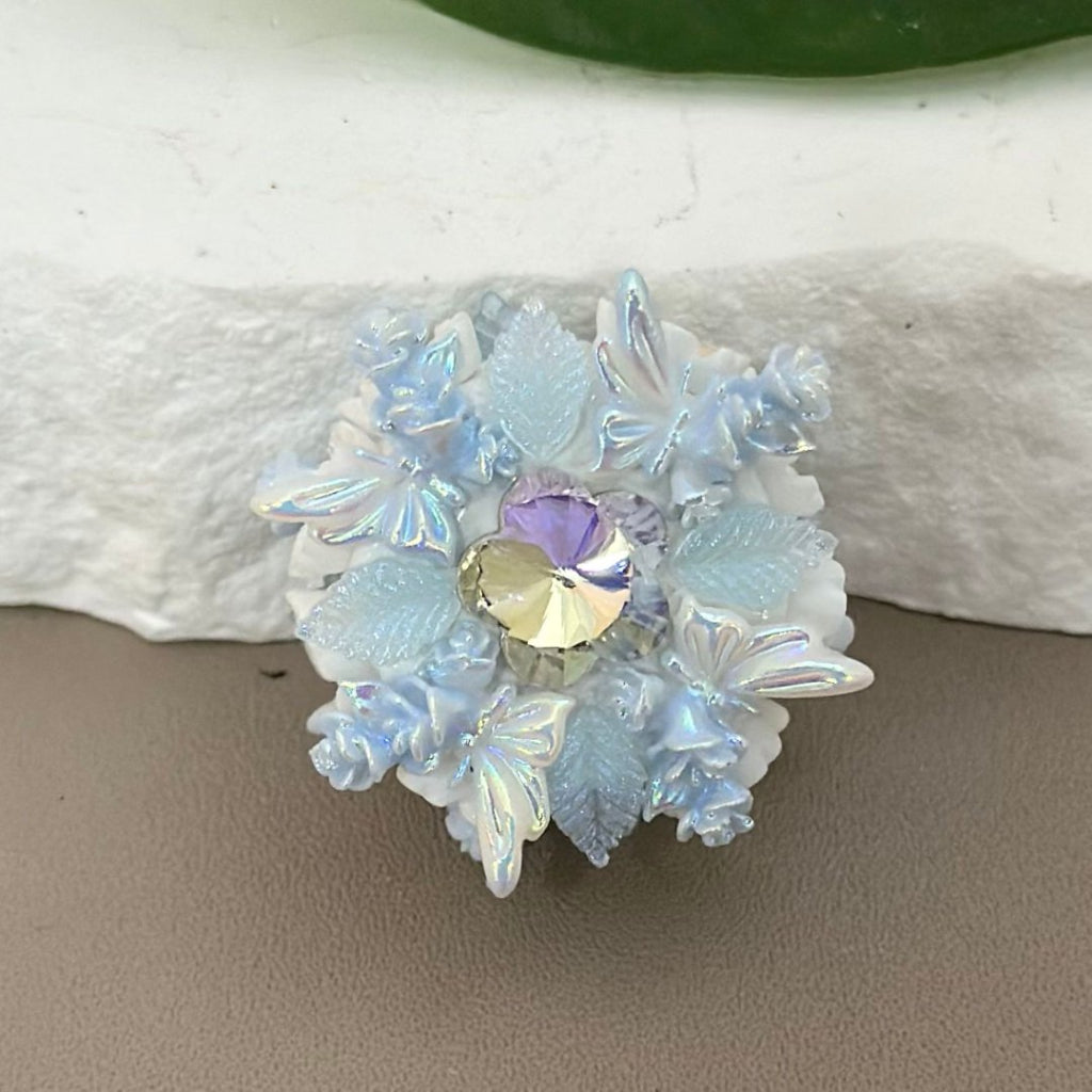 Delicate Fancy Colorful Cute Flowers Leaves Shiny Flower Rhinestones White Clay Beads, Around 25MM