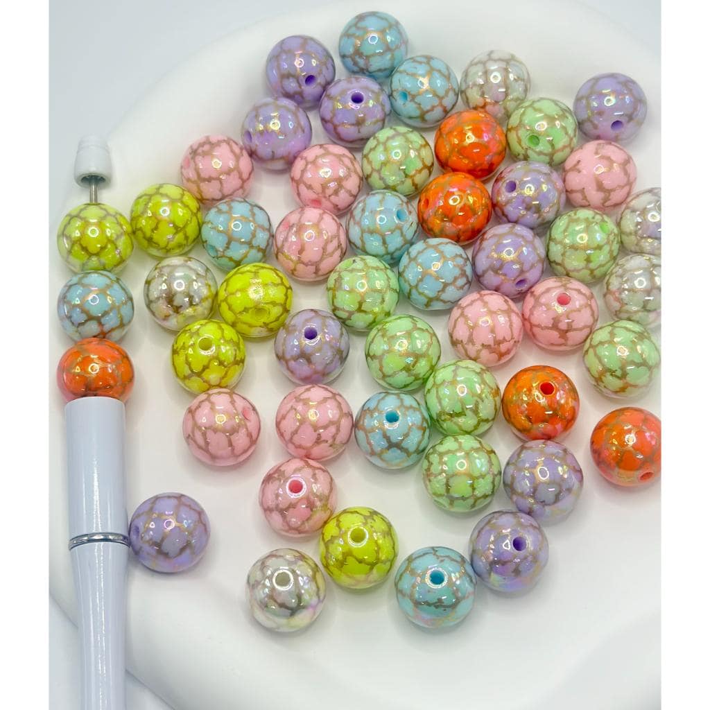 Colorful Acrylic Beads with Gold Stripe, Random Mix Color