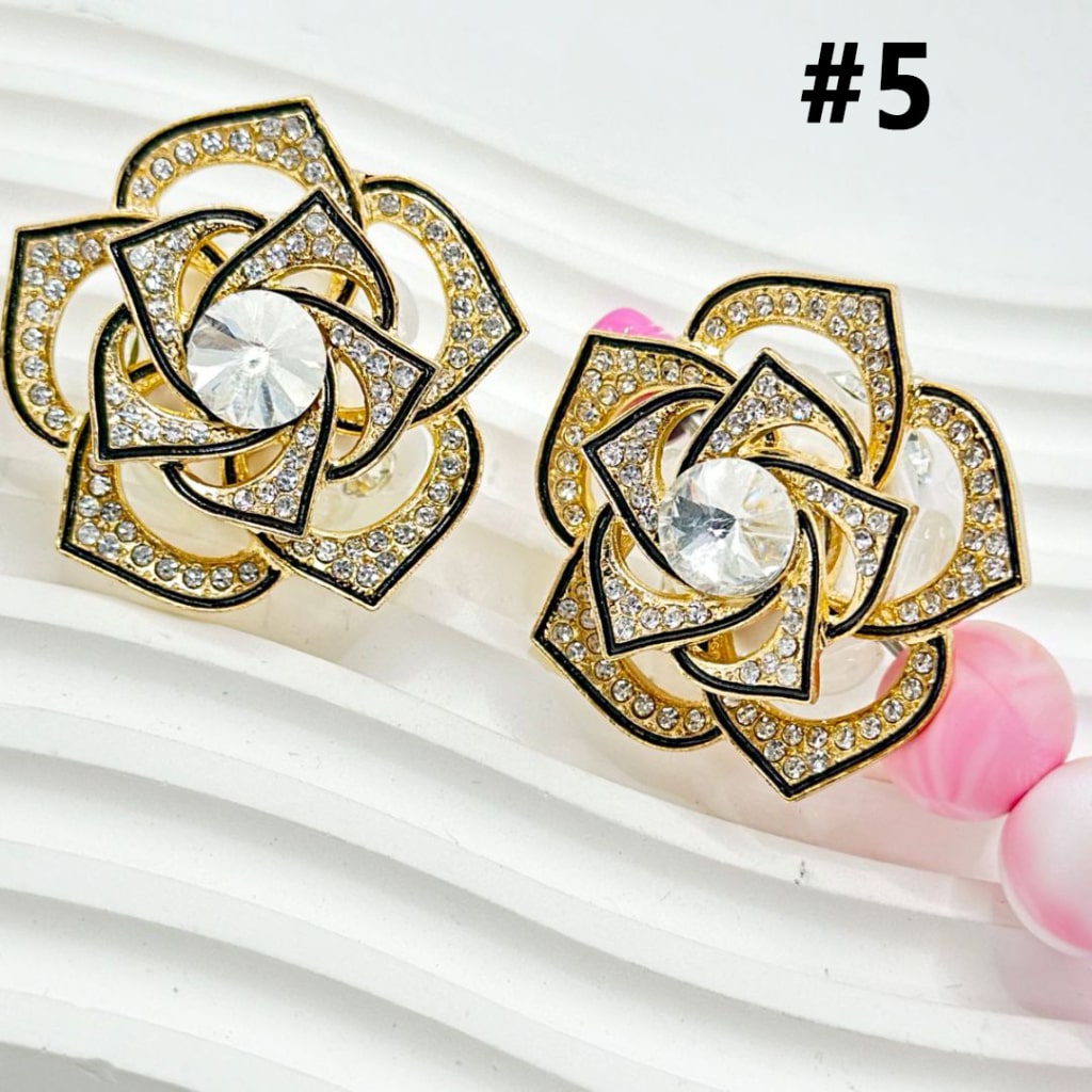 Delicate Gold Alloy Rose Flower with Rotatable Small Flower Large Round Rhinestone Inside Colorful Heart Rhinestones Clay Beads, Around 40MM