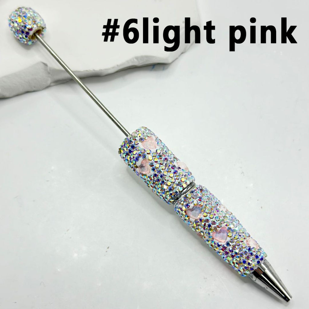 Beadable Clay Pens with Multi-Color Hearts Mini AB Rhinestones Covered the Entire Pen