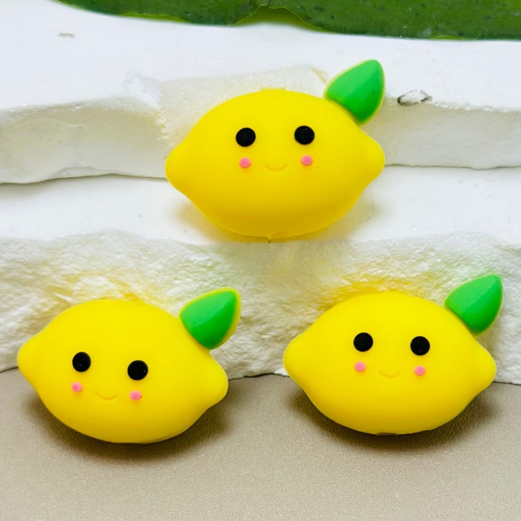 3D Cute Yellow Smile Face Lemon Silicone Focal Beads