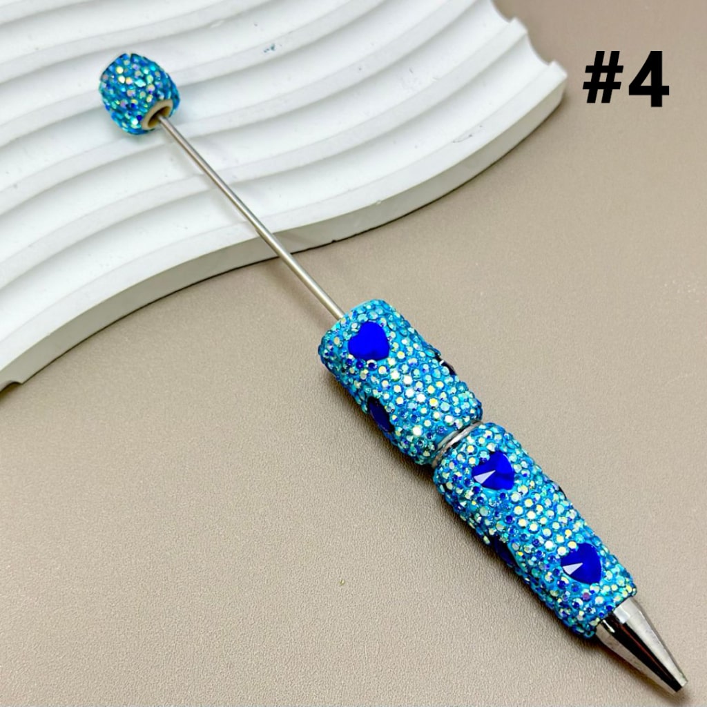 Beadable Clay Pens with Colorful Hearts & AB Rhinestones Covered the Entire Pen