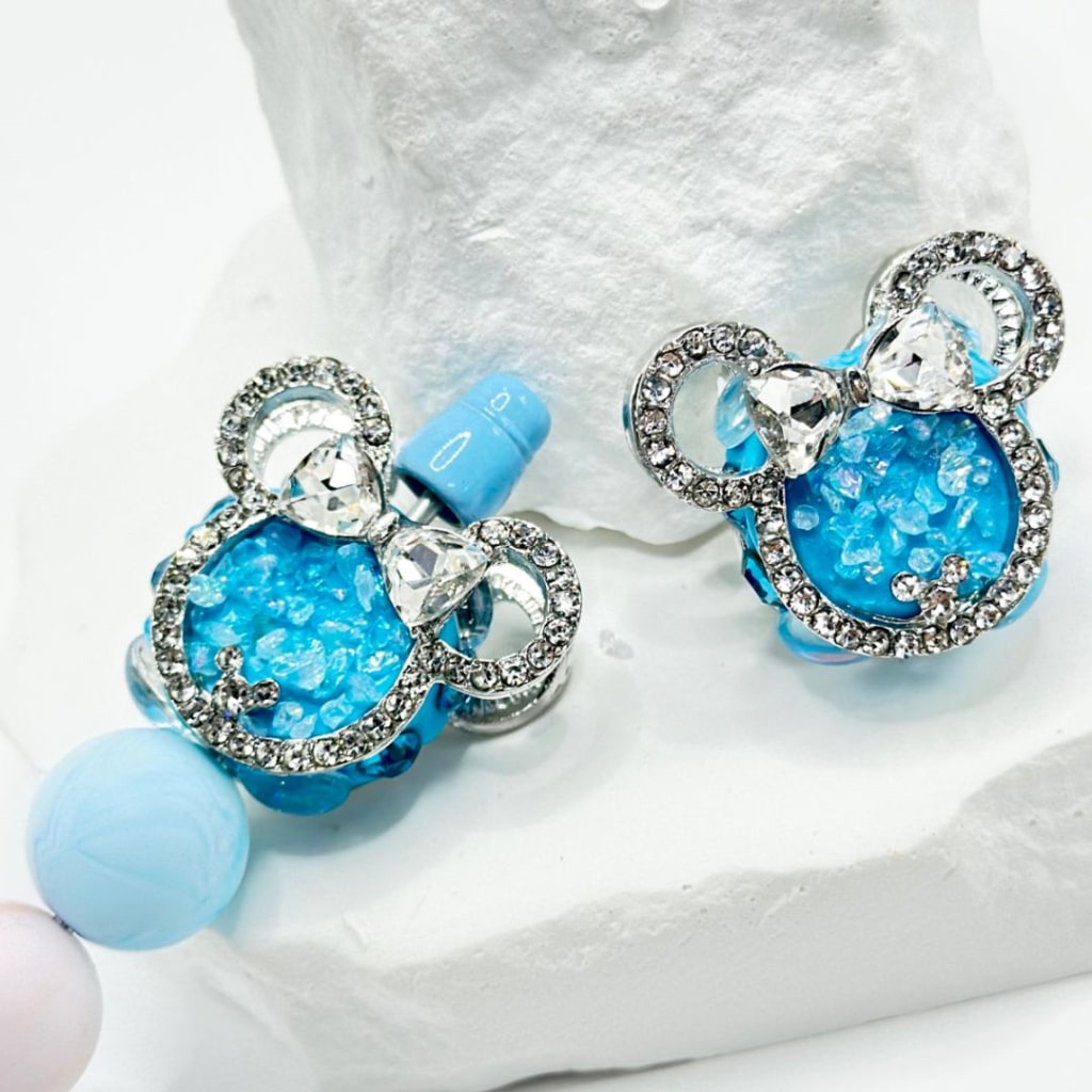 Bling Bling Silver Alloy Micki Mouse Head with Clear Bowknot Rhinestone Oval Pearls Little Stones, 30*27MM