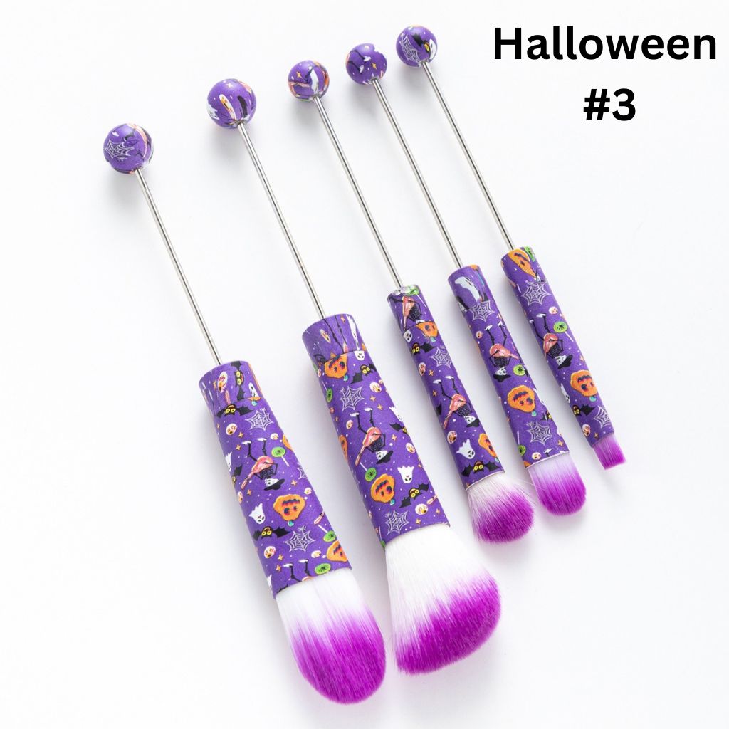 Metal Beadable Halloween Printed Makeup Brushes (1 Set = 5 pieces)