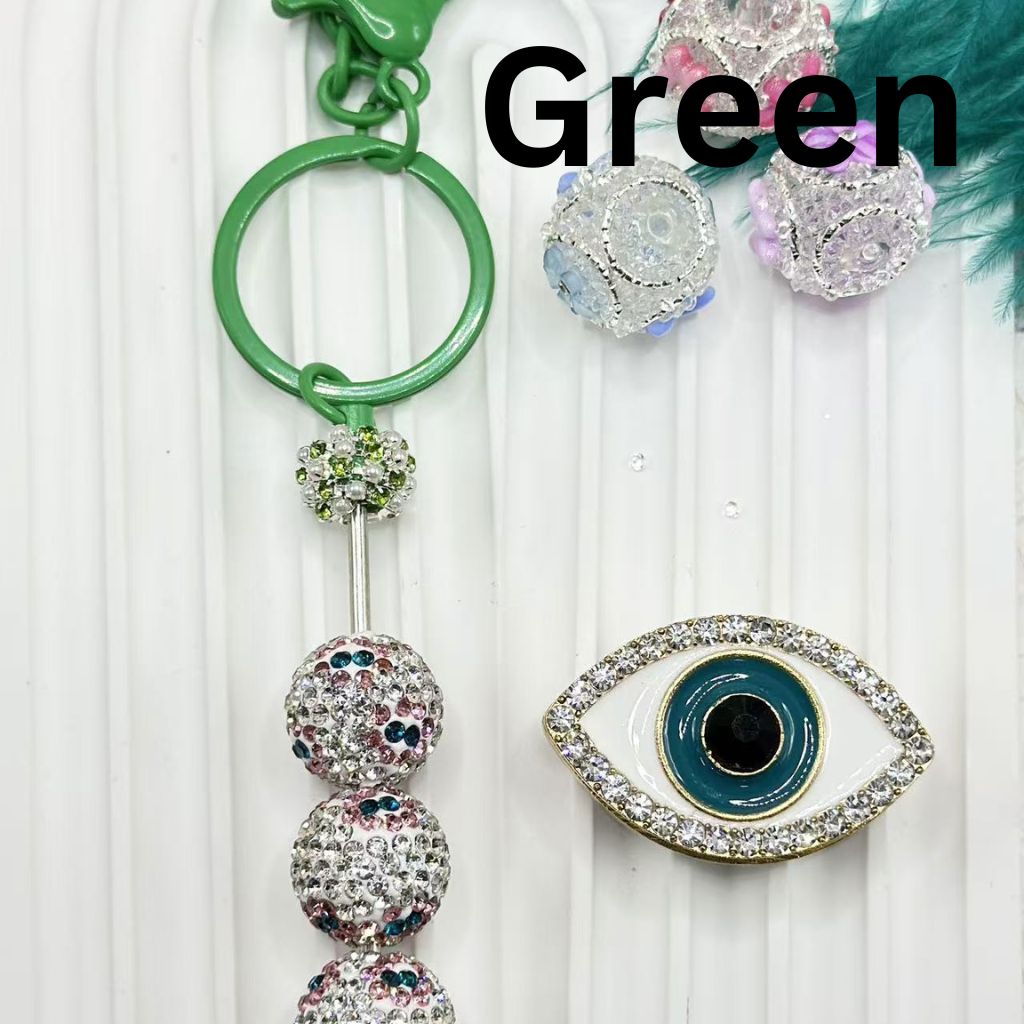 DIY Beadable Metal Keychains with Bar with White Pearls Colorful Rhinestones, Around 145MM for the total length