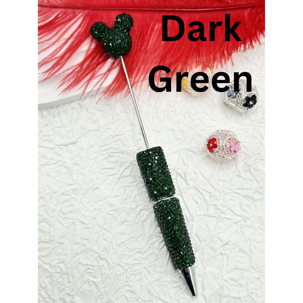 Beadable Pens with Clay Rhinestones Covered the Entire Pen with Mouse Head Pen Topper Head