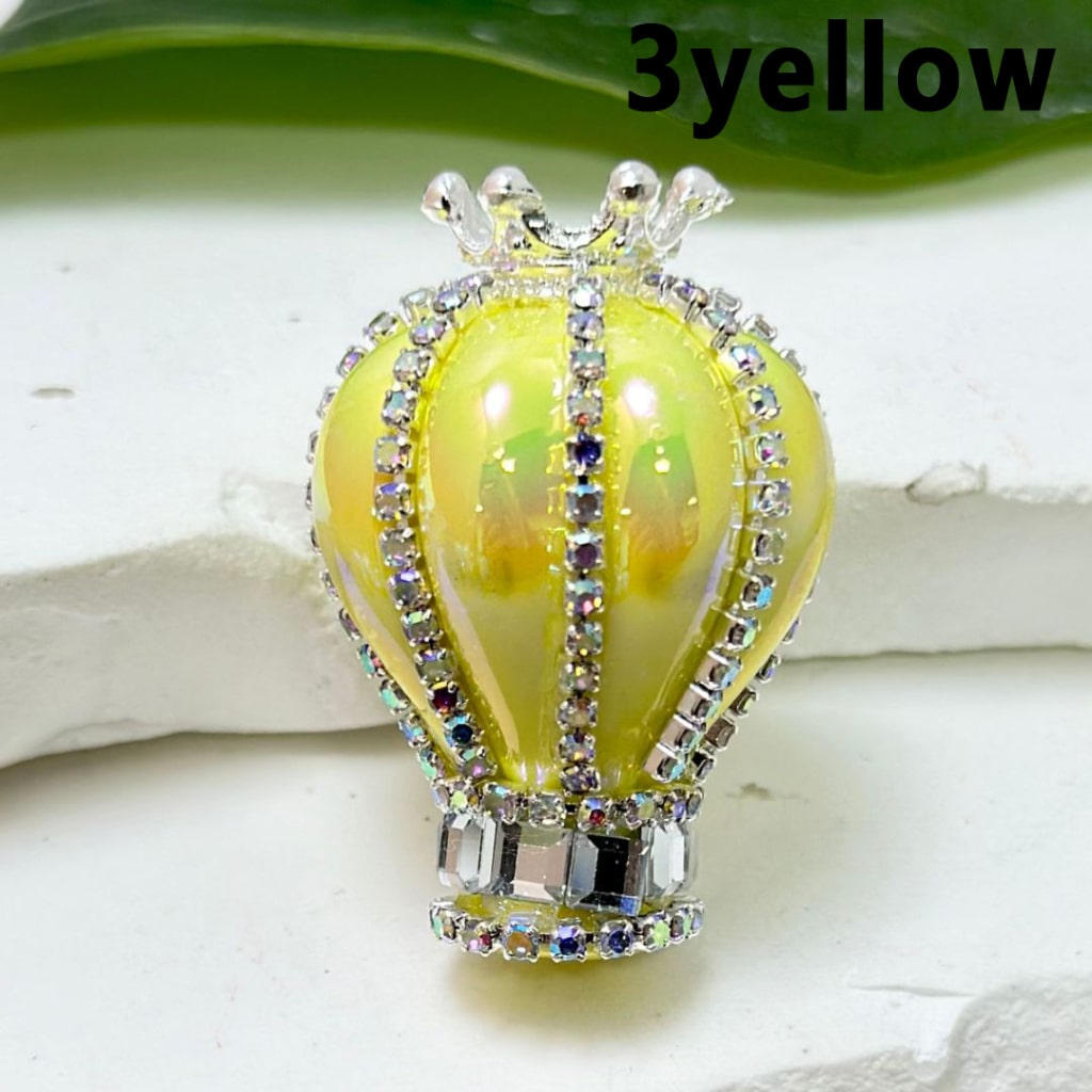 UV Finish Candy Color Hot Air Balloon Acrylic Beads with Silver Alloy Crown AB Rhinestones Chains, Around 36*25MM