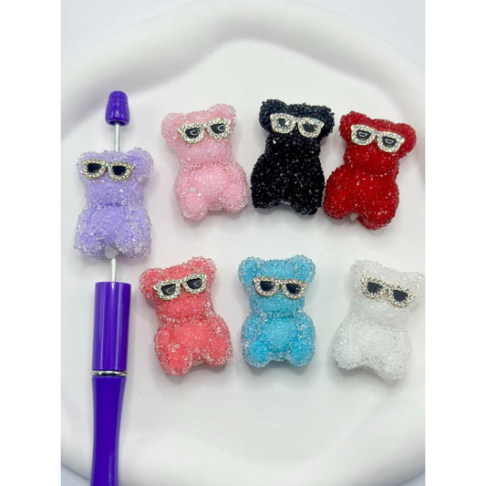 Cute Bear Acrylic Sugar Beads with Sunglasses and Bowtie