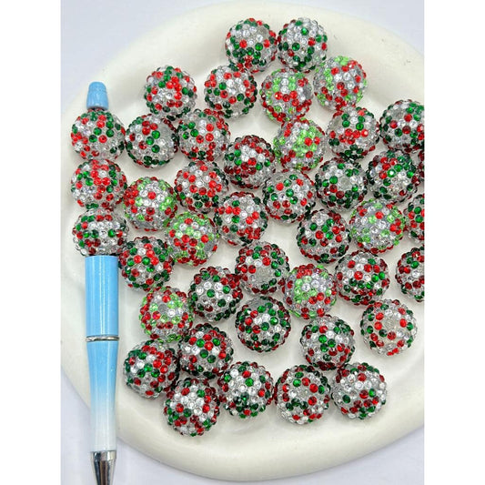 Clear Red Green Rhinestones Clear Round Acrylic Beads, Random Mix, 20MM