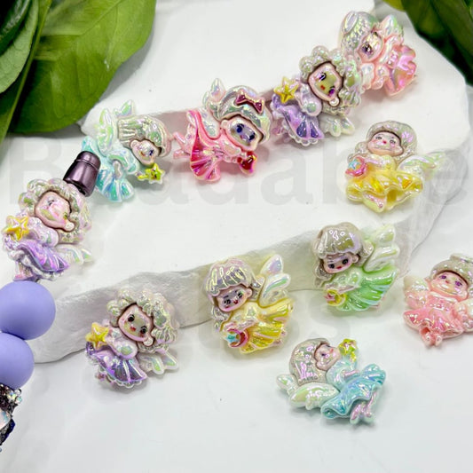 UV Finish Bling Bling Cute Angel Girl Princess with Wings Acrylic Beads, Around 30*24MM