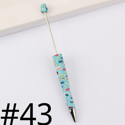 Blue and Pink Flower Sushi Printed Beadable Pens Number 43