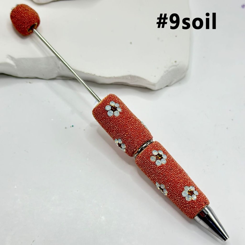 Beadable Clay Pens with Cute Flowers Mini Rhinestones Covered the Entire Pen