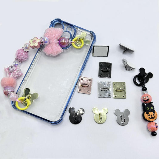 Beadable DIY Cute Rectangle Micki Head Alloy Sticky Adhesive Phone Charm with Ring Hook Hanger Clasp Accessories, Please Read the Description