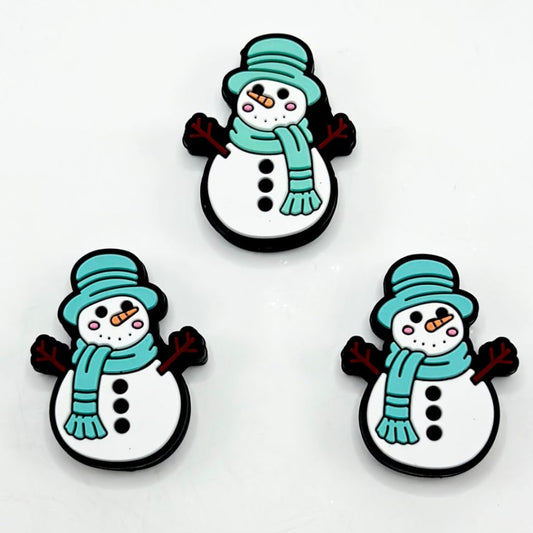 Little Cute Snowman with Teal Hat Scarf Winter Silicone Focal Beads