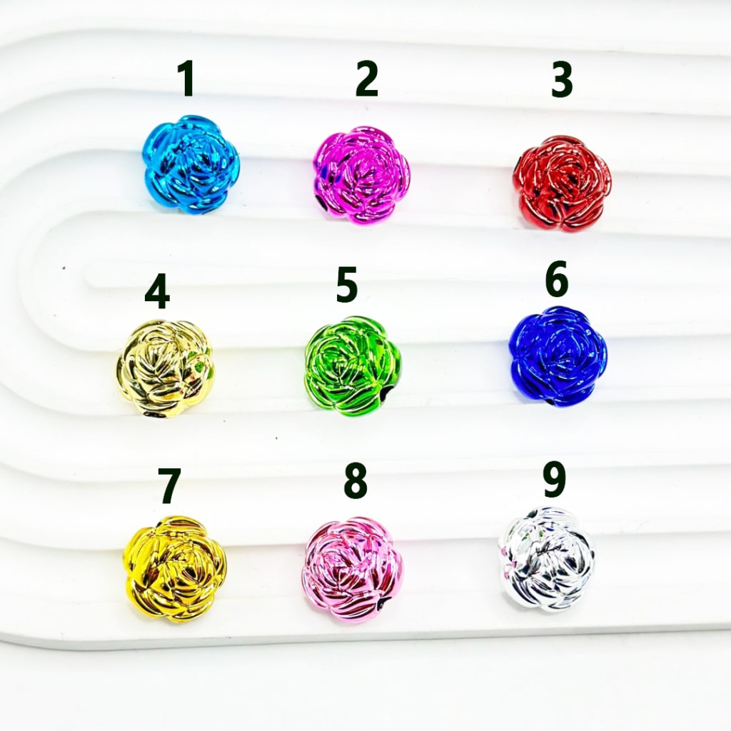 Multi Metallic Color Rose Flower Acrylic Beads, 16MM