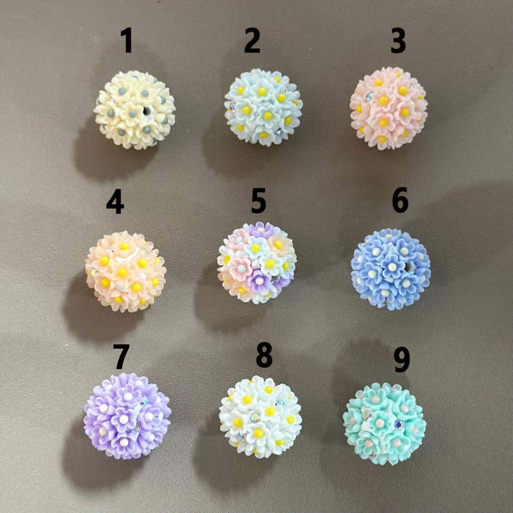 Multi-Color Mini Cute Flowers Round Clay Beads, 20MM, Please Read the Description