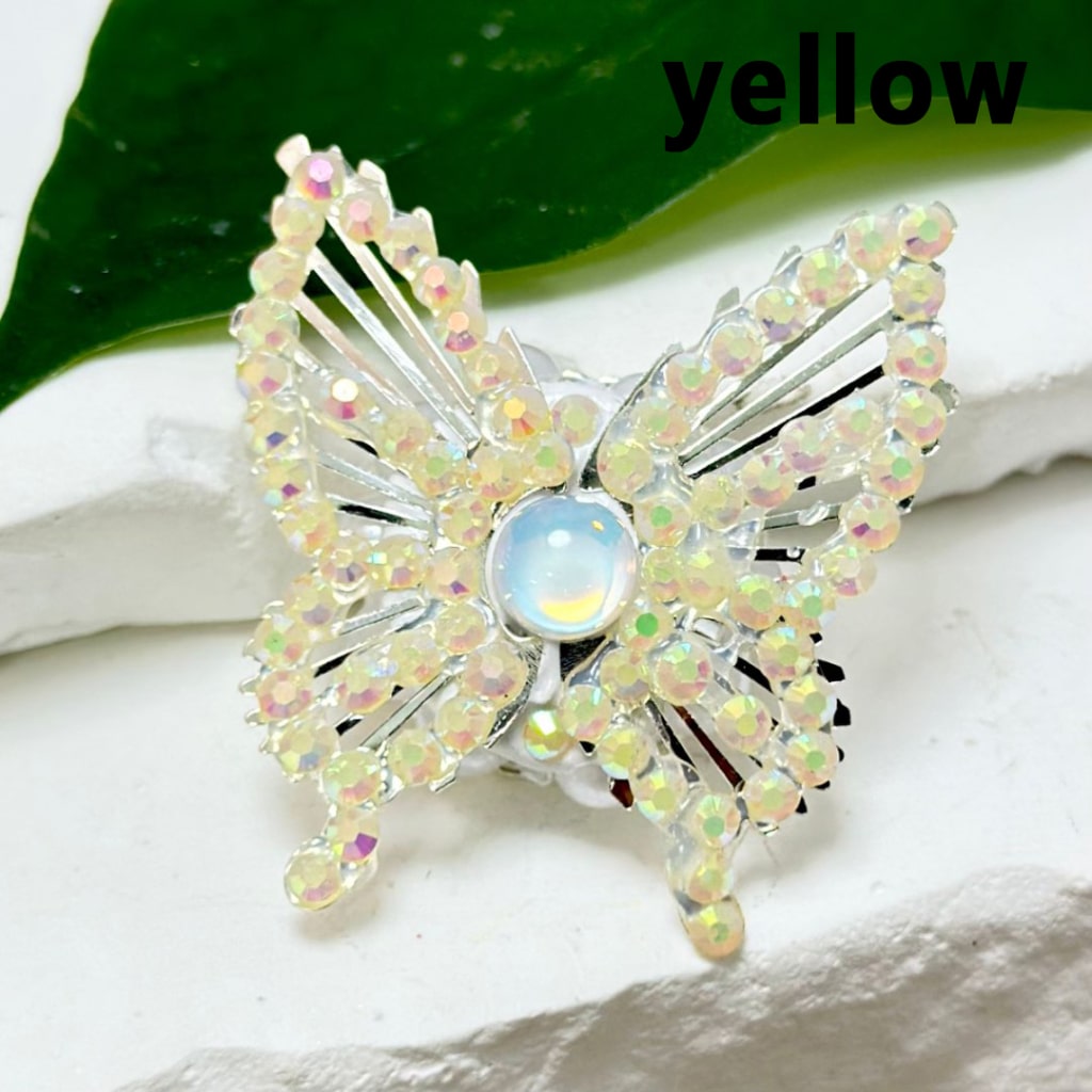 Bling Bling Fancy Silver Alloy Butterfly with Colorful Mini Rhinestones White Pearls Colorful Mini Butterfly Rhinestone Clay Beads,  Around 42*44MM