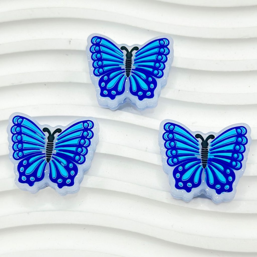 Vivid Cute Dark Blue Glitter Butterfly Silicone Focal Beads