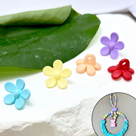 Mini Cute Colorful Flowers with a Small Ring Loop Acrylic Beads,  15MM, Please Read the Description