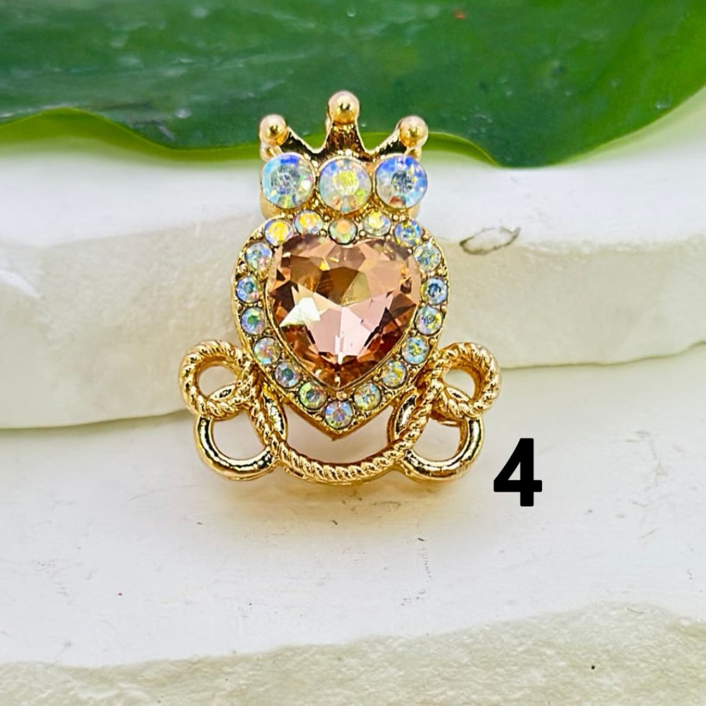 Bling Bling Gold Alloy Heart Crown with Mini AB Rhinestones Colorful Heart Rhinestones Beads, Around 26*22MM