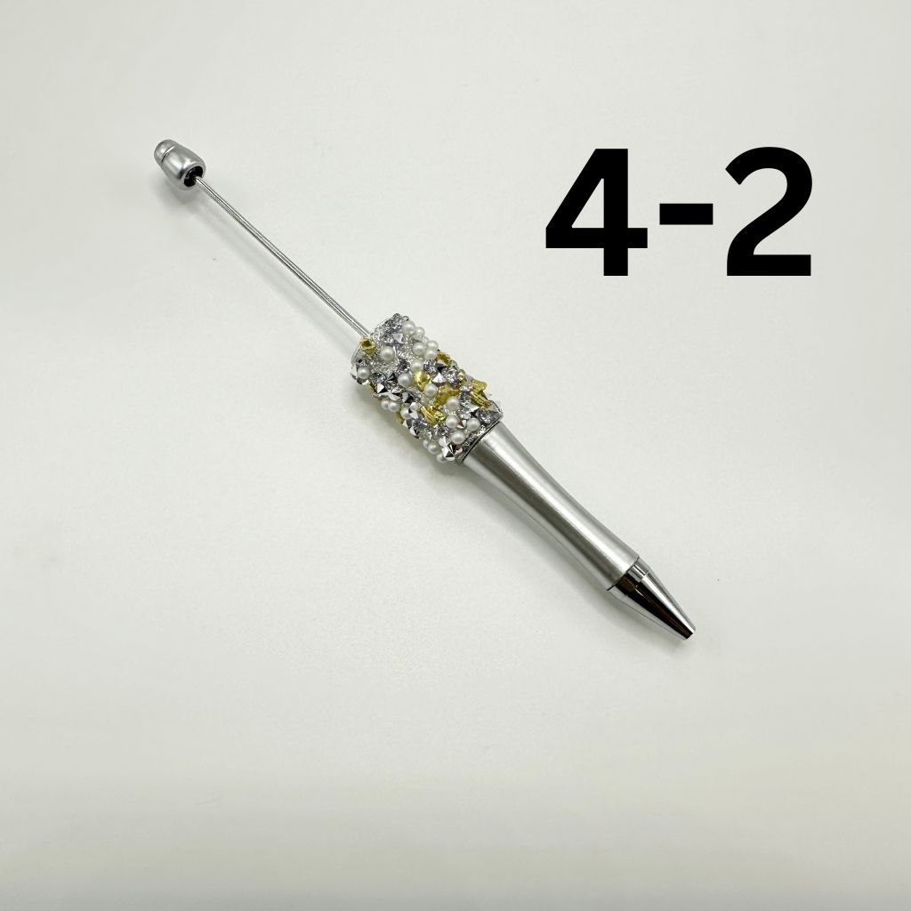 Beadable Pens with Clear Rhinestones in Solid Colors with Pearl and Small Rock