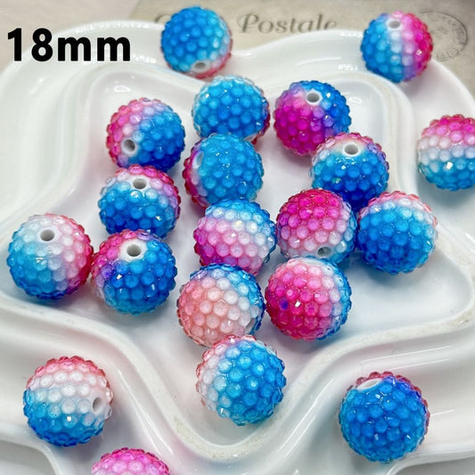 Blue White Rose Red Colors Rhinestones Round Acrylic Beads, 18MM