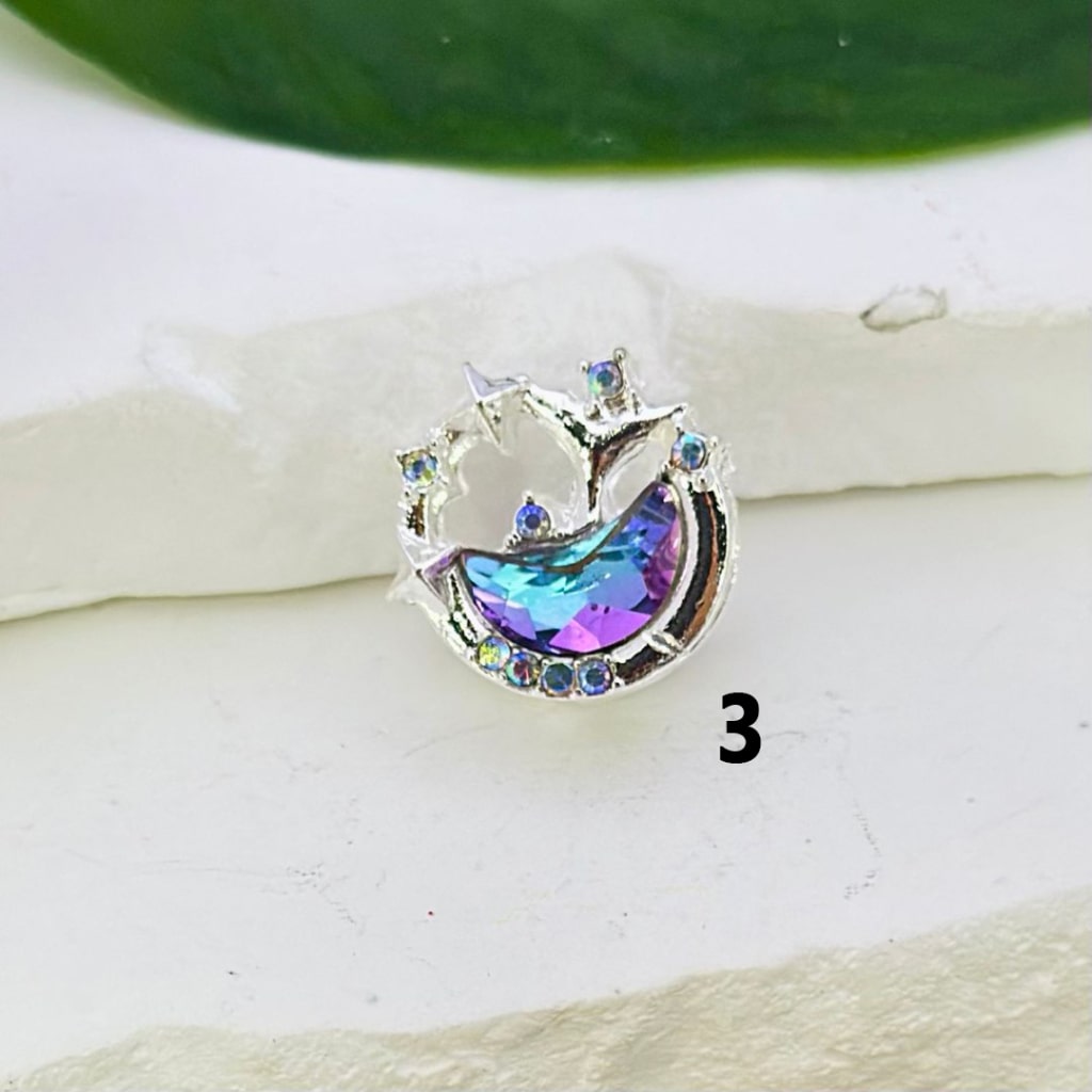 Exquisite Fancy Silver Alloy Crescent Moon Stars with Colorful & AB Rhinestones Beads, Around 17MM