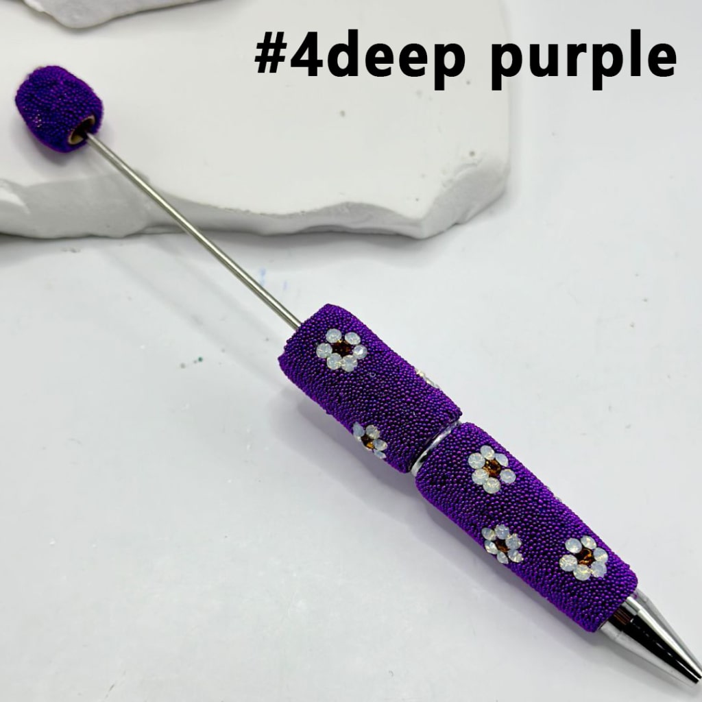 Beadable Clay Pens with Cute Flowers Mini Rhinestones Covered the Entire Pen