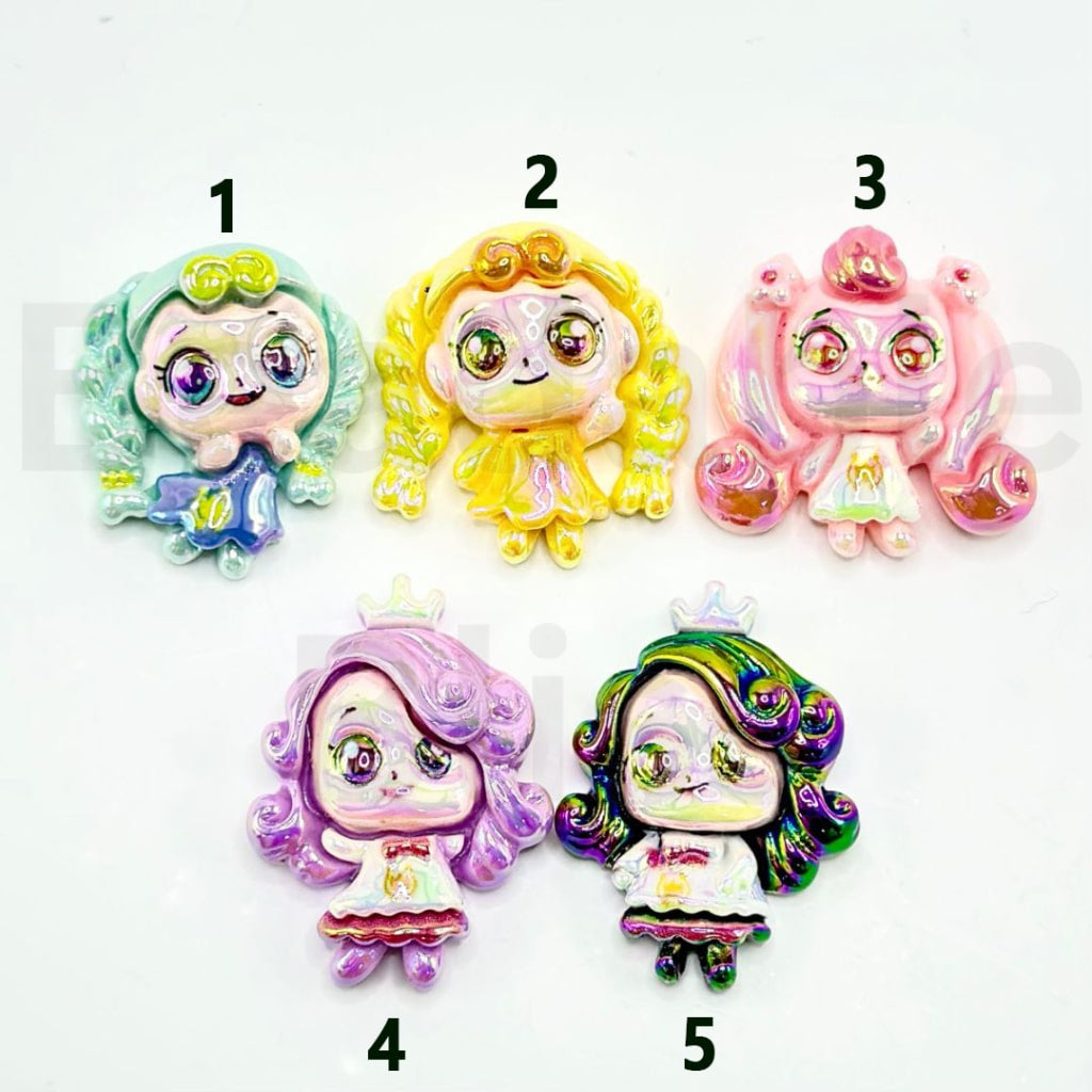 UV Finish Little Cute Big-Eyes Girl with Long Braids Acrylic Beads, Around 32*30MM