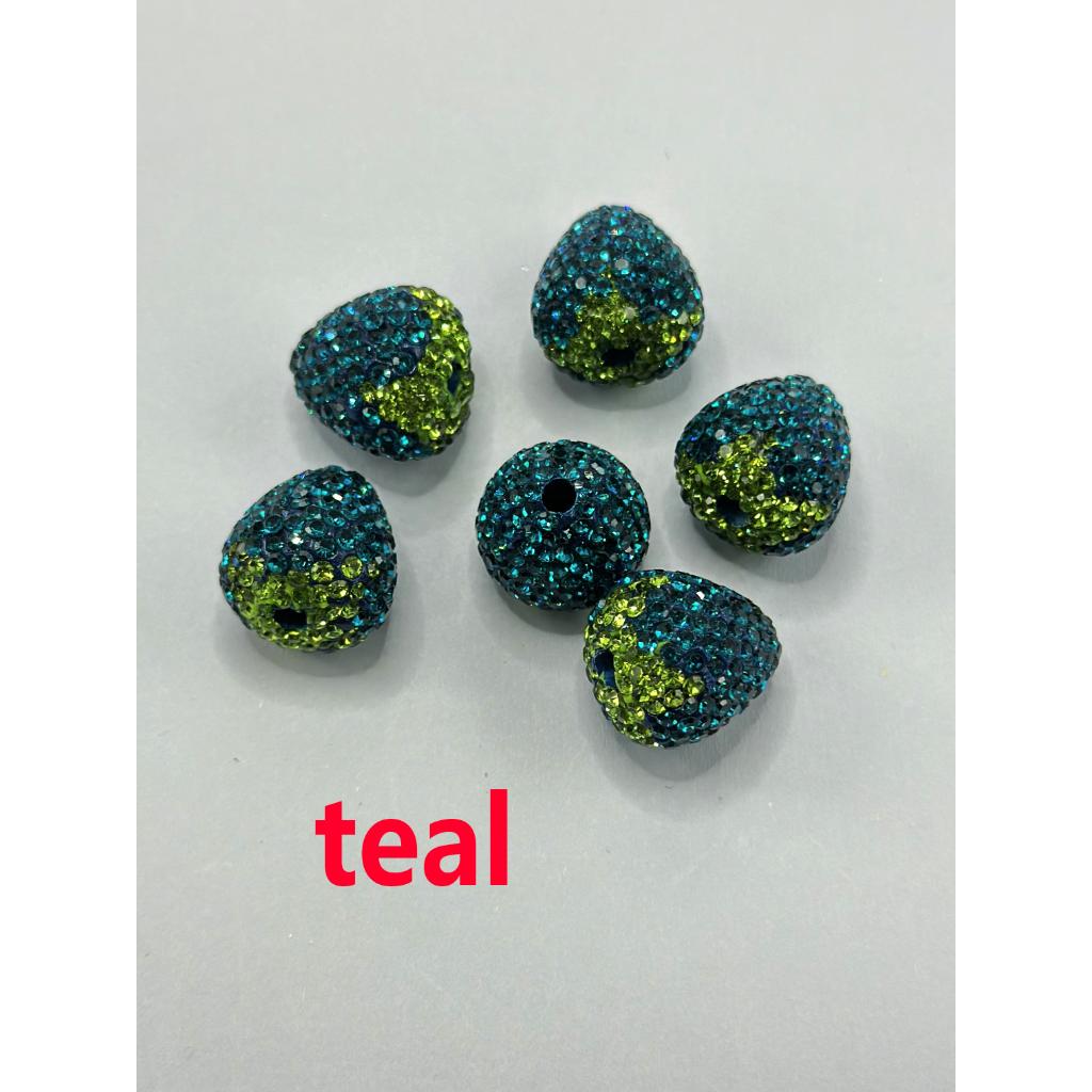 Strawberry Clay Beads with Rhinestones  18mm by 16.5mm, ZY, Can Fit Pen